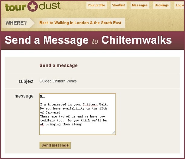 Traveller sends a message to the seller